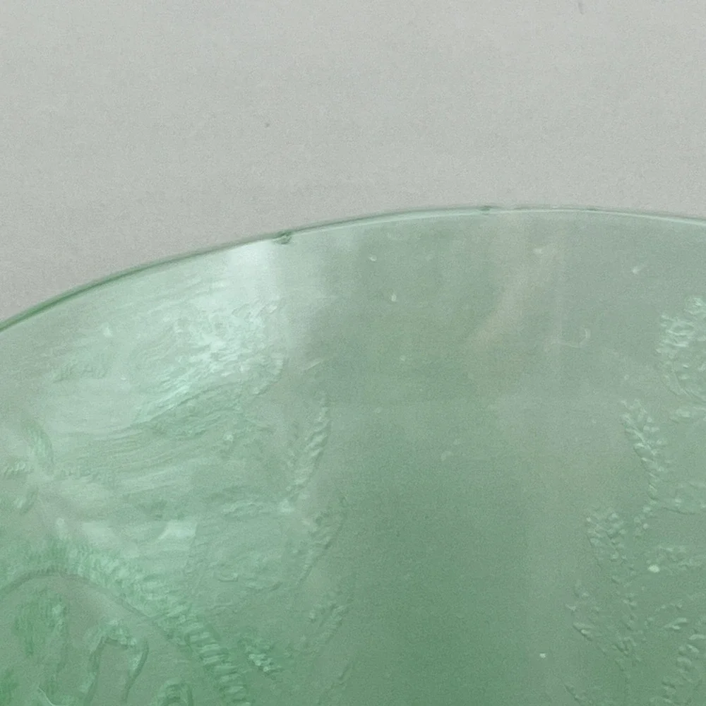 European‎ Uranium Hock Wine Goblets Etched Classic Lady Putto Green Set As Is